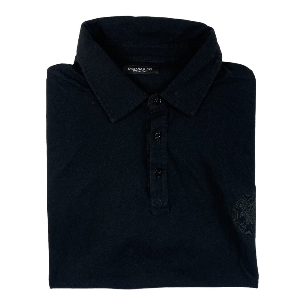 Stefano Ricci Black Embroidered Eagle Logo Cotton Modal Polo Mens 2XL XXL